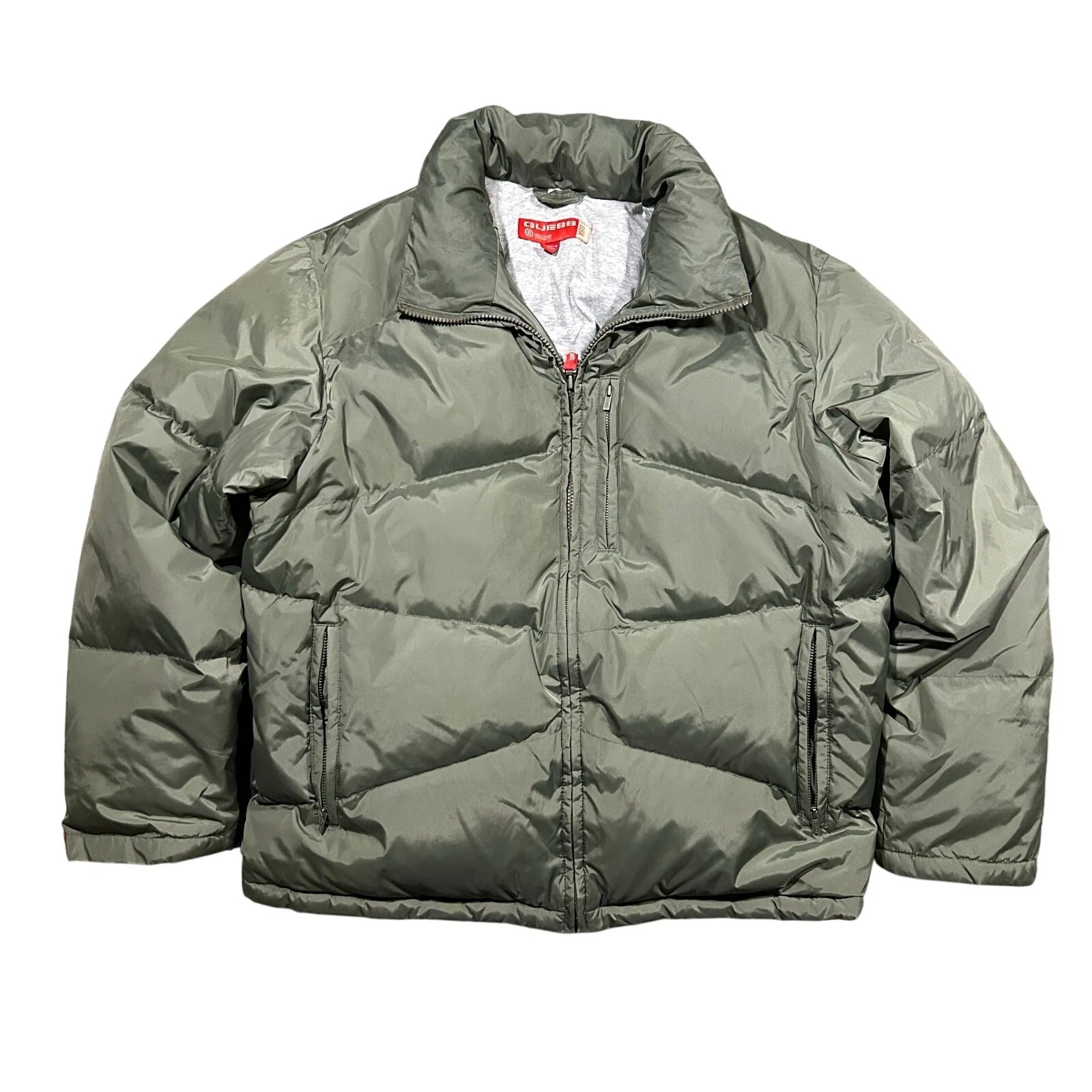 Vintage Guess Jeans USA Puffer Jacket Army Green Zip Winter Medium