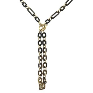 Authentic AUTHENTIC HERMES Resille LongNecklace Black Buffalo horn/Gold Plated