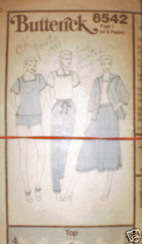 6542 Vintage Butterick Sewing Pattern Top Shorts Pants Skirt 10 - 第 1/1 張圖片