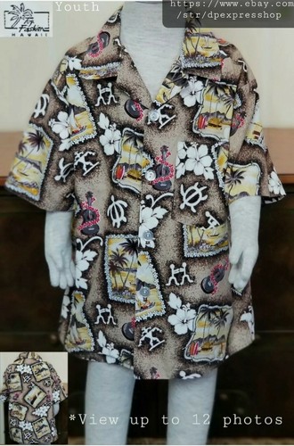 Top Fashion Brown Hawaiian Island Ukulele Beach Scene Kids Youth Shirt Sz 5/6
