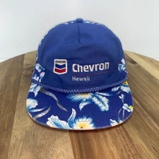 Vintage Chevron Hawaii Blue Floral Nissin Rope Snap Back Hat Cap