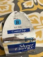 L’eggs Size B Nude Control Top Pantyhose Sheer Energy Sheer Toe Vtg New In Box