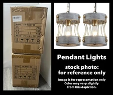 2pk Farmhouse Wood Hanging Pendant Light (1-Light) Island/Dining/Bar, Light Gray