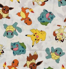 Pokemon Pikachu and friends Fabric FAT QUARTER 18 x 21 100 Cotton White 2017