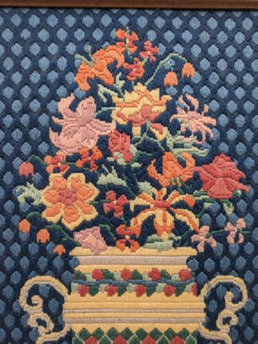 Vintage Handmade Finished Needlework Framed 22.5" x 16.5" Chinese Flower Vase - Picture 3 of 5