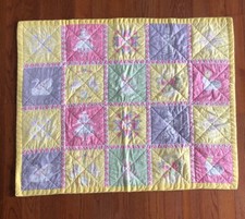 Baby Girl Quilt Handmade Cheater Quilt Machine Quilted Pastel Colors 33x42