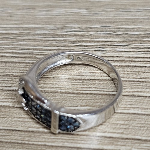 WHITE & BLUE IRRADIATED DIAMOND STERLING SILVER BELT BUCKLE RING .35 CARAT Sz 8 - Picture 5 of 8