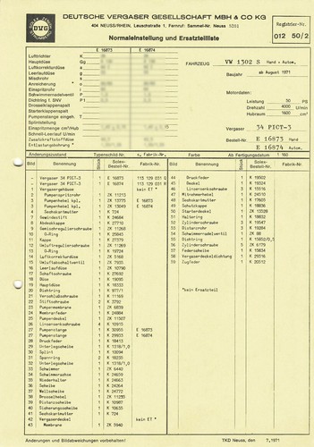 Datenblatt / Einstellen / Ersatzteile Solex 34 PICT-3 Vergaser VW Käfer 1302 S