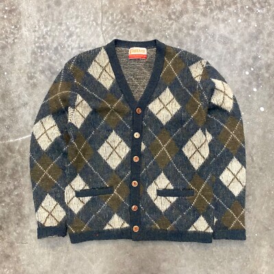 VTG 70s Jantzen Mohair Argyle Cardigan Preppy Grunge Needles
