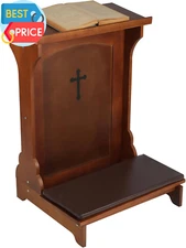 Prayer Bench Stool Solid Wood Prayer Kneeler with Shelf and Cushion Church Praye