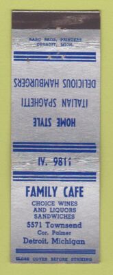 Matchbook Cover - Family Cafe Detroit MI