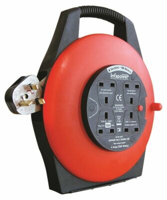 10M KABEL VERLÄNGERUNG SPULE KABEL mit 4-FACH STECKDOSE SCHWERLAST 240V 13AMP