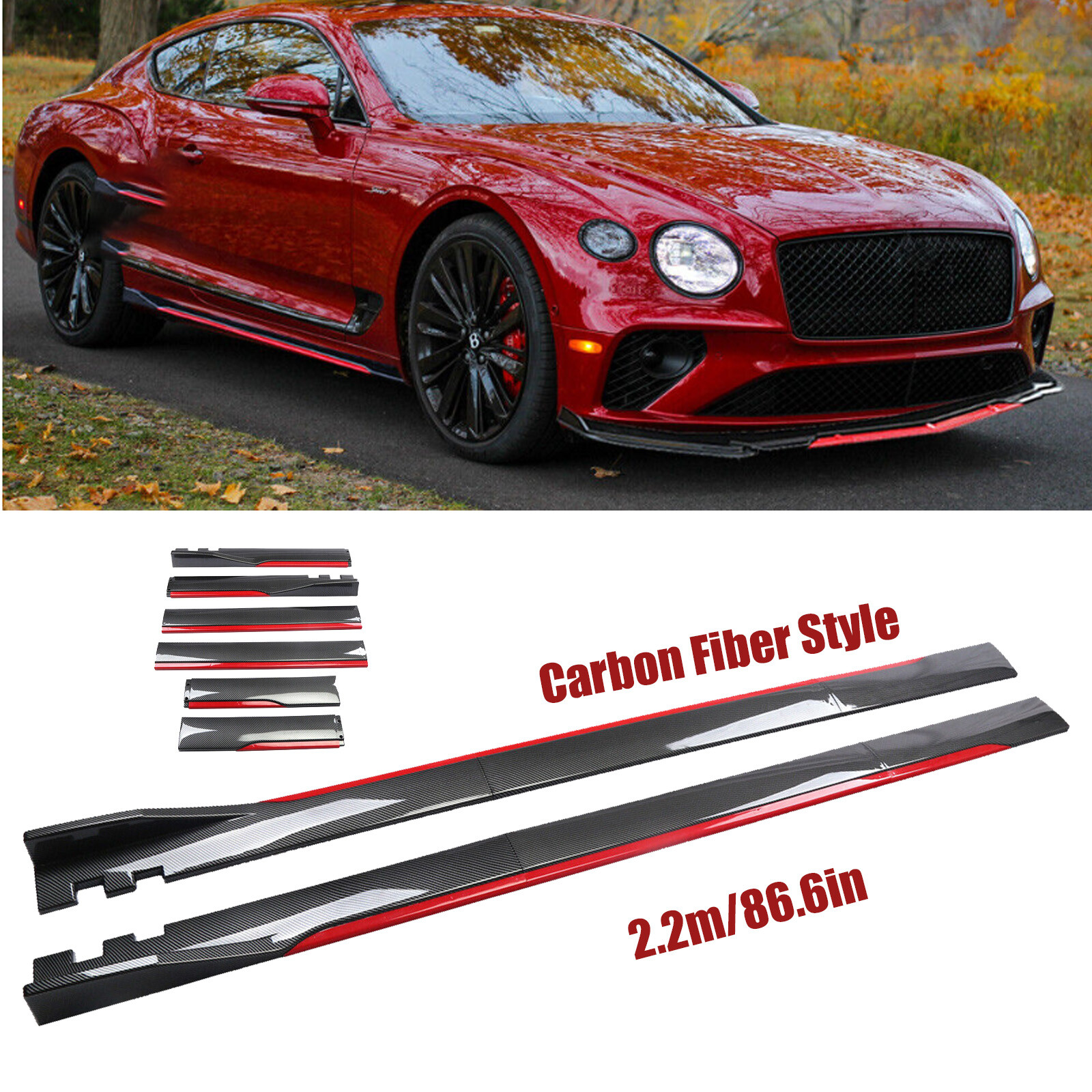 Carbon Fiber 2.2m Side Skirt Extension Spoiler Splitter For Bentley Continental