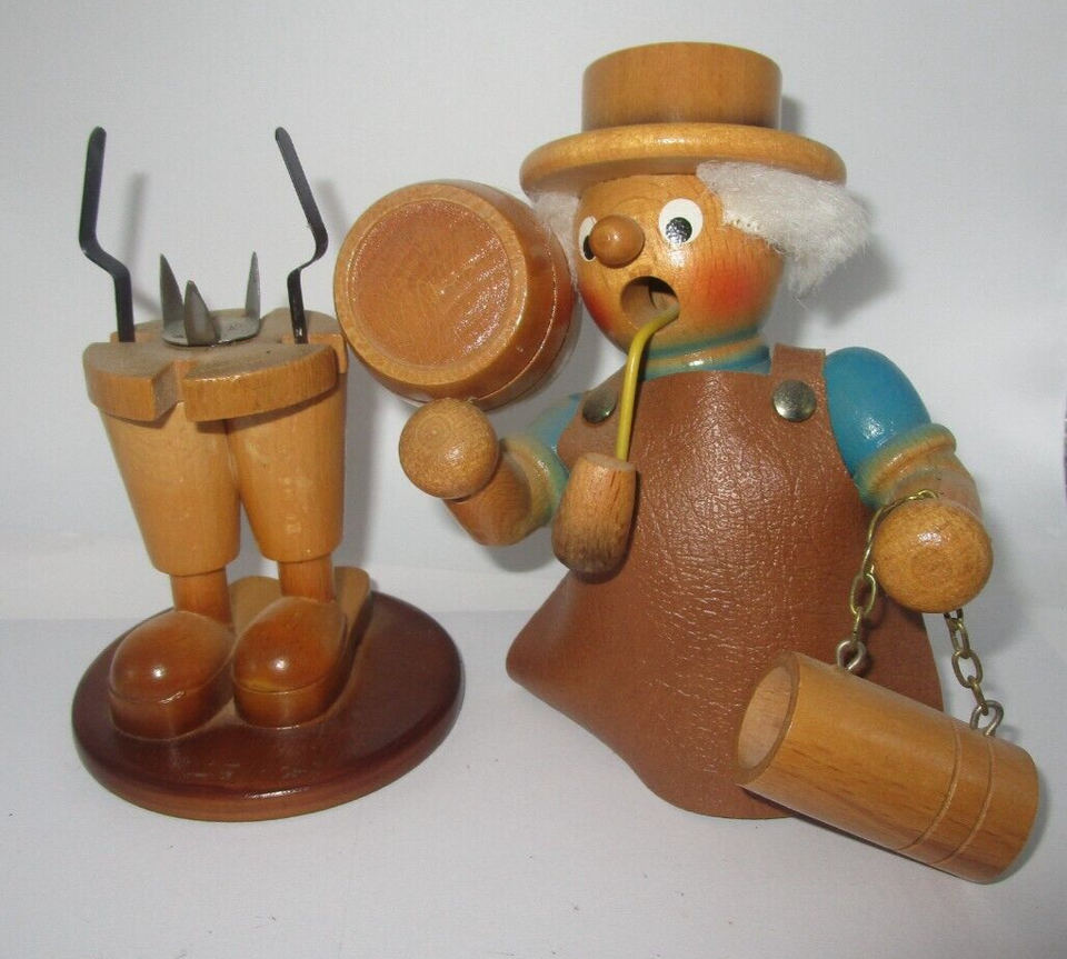 Vintage Volkskunst Wood SMOKER Incense Burner Beer Keg & Stein Made in