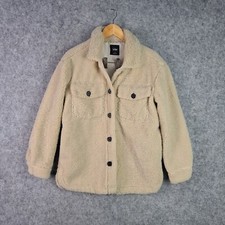 Sportsgirl Coat Womens 8 Beige Fluffy Button Collared Jacket Two Pocket 3971