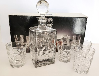 Royal Limited Fine Crystal Whiskey Set Large Decanter & 8 Old Fashioned Glasses