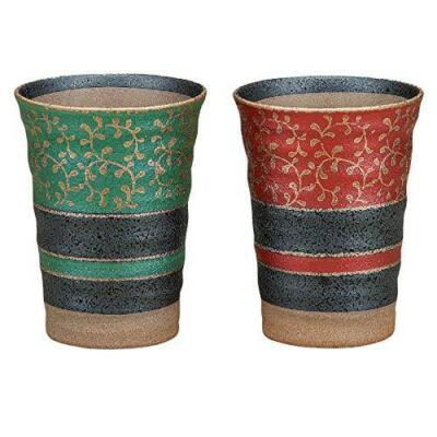 Kutani pottery pair beer glass gold arabesque (japan import)