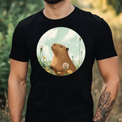 Mens Capybara Dandelion Print Cotton T-Shirt Size XS to 5XL