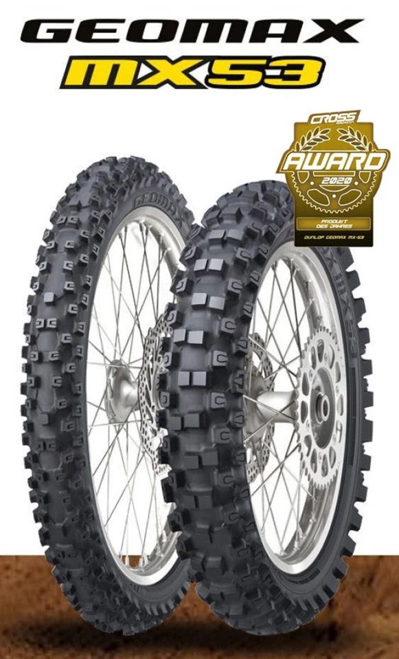JUEGO NEUMÁTICOS DUNLOP MX53 GEOMAX 80/100-21 Y 100/90-19 + TUBOS YAMAHA YZ125 250 400 Foto 2 de 3