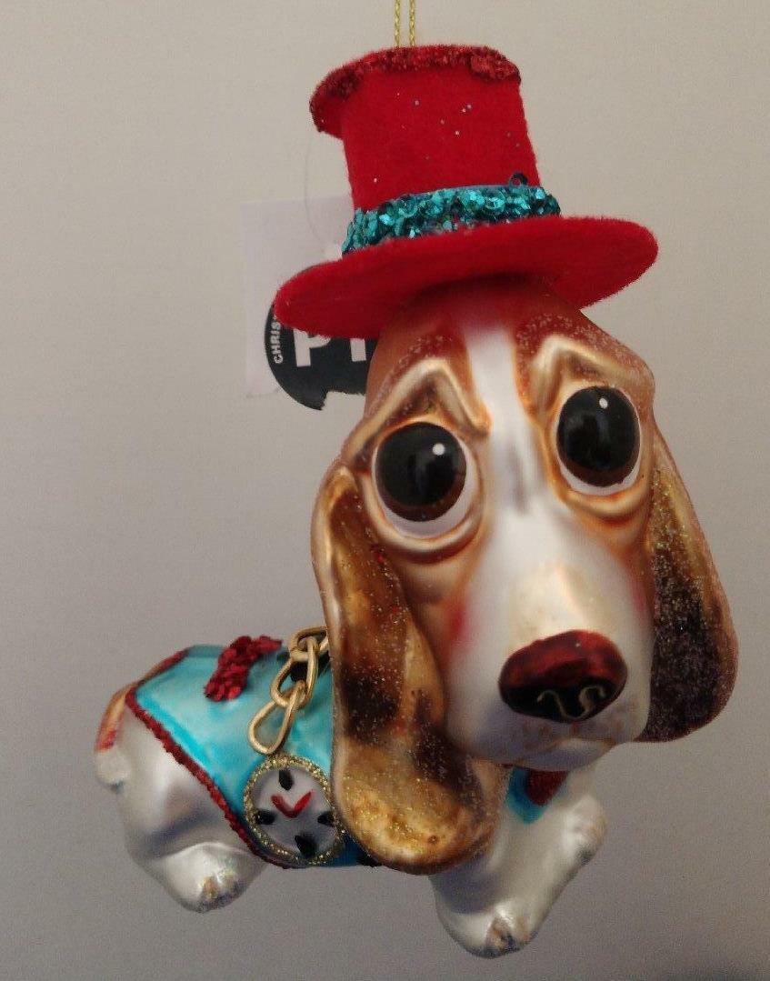 Pottery Barn Felt Basset Hound With Top Hat Christmas Ornament For