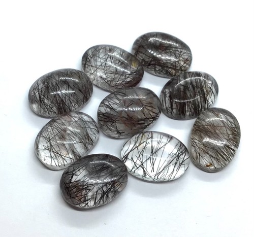 Black Rutile Flat Back Oval Cabochon AAA Natural Loose Gemstone Making Jewelry - Picture 7 of 8