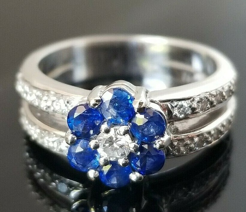 Quality Diamond Blue Flower Cluster Split Shank 1… - image 2