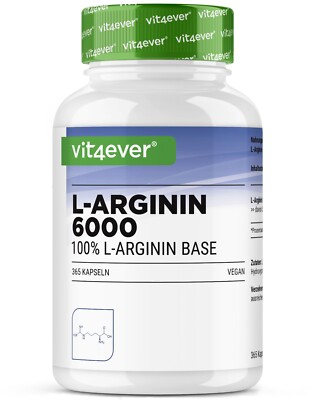 Arginin Base 365 Kapseln - 6000mg - Hochdosiert Aminosäure - Muskelaufbau Vegan