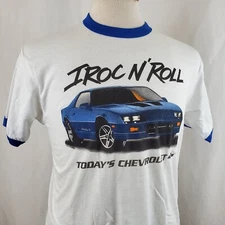Vintage 80s Chevy Camaro IROC T-Shirt Medium Ringer 50/50 Two Sided Deadstock GM