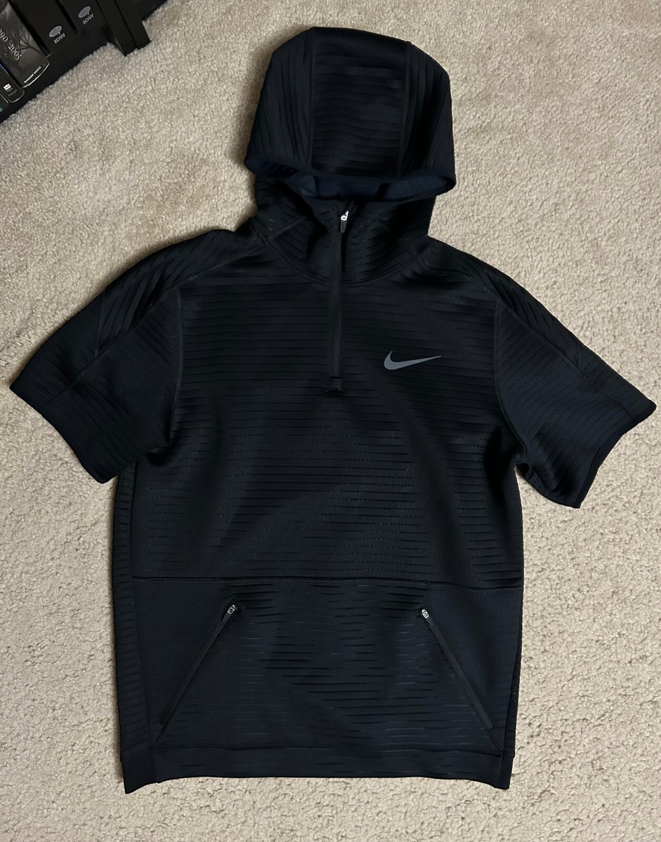 Nike Pro CQ8343-010 Short Sleeve 1/4-Zip Hoodie Black SMALL