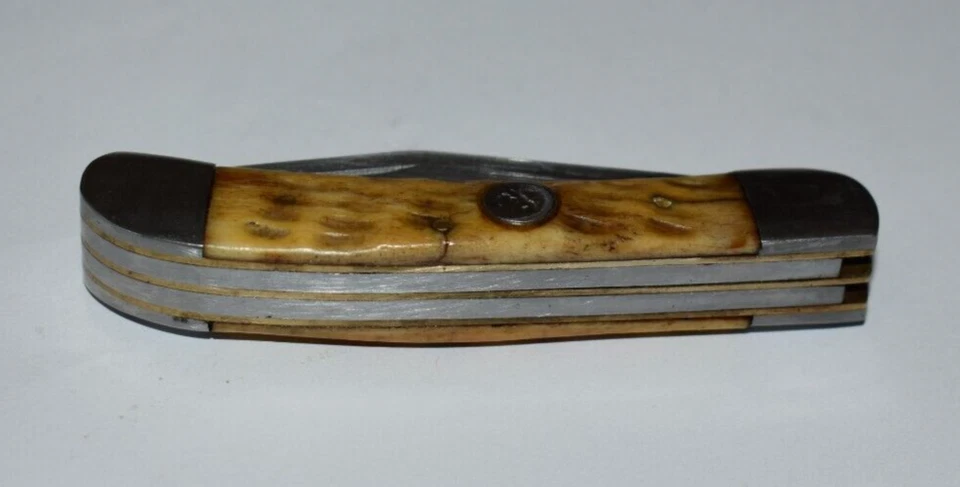 Cubiertos cola blanca vintage Pakistán hecho a mano cuerno de ciervo 055 navaja de bolsillo 2 hojas Foto 4 de 4