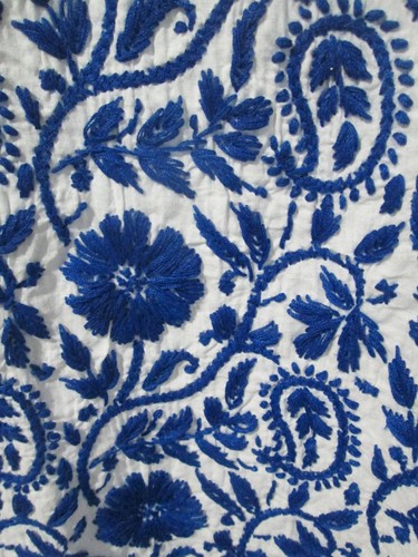 BOHO 100% COTTON WHITE EMBROIDERED BLUE TUNIC KURTA "S" 10-14 102 cm - Picture 4 of 6