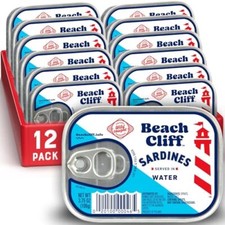 Beach Cliff Sardines in Water, Wild Caught, 3.75 oz Can, Pack of 12