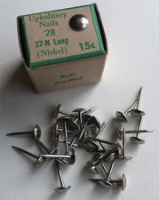 Vintage JACK'S TACKS Nickel Upholstery Nails 27-N Long Rust Proof NOS 28pk USA