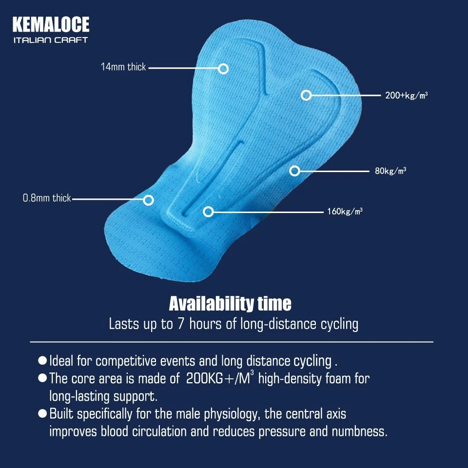 KEMALOCE Cycling Pants Men Long Winter Fleece Black&Blue Bicycle Bike Bib Pants - Image 3 of 4