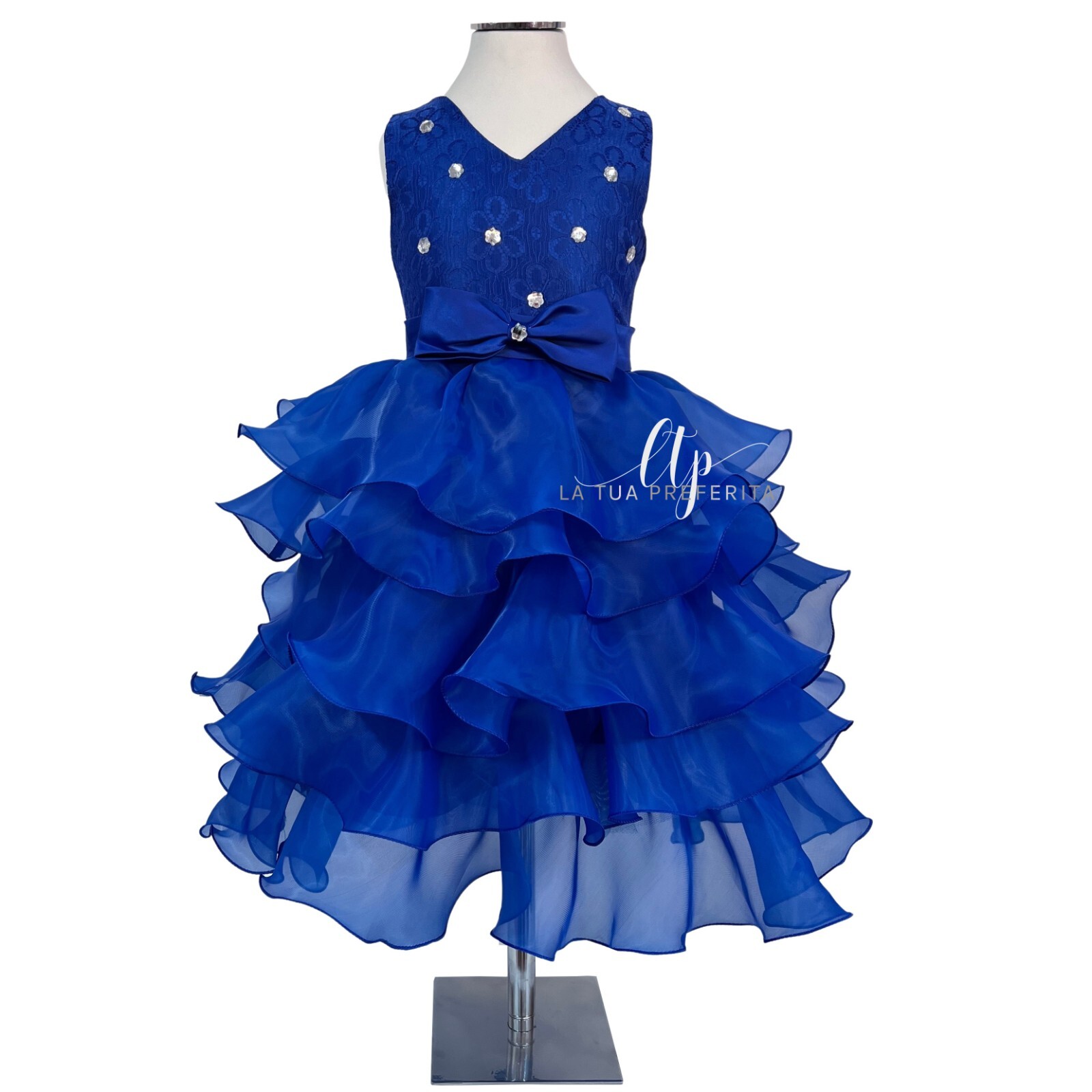 Niña Traje a Capas Azul Princesa Encaje Ceremonia Fiesta 3-6anni Tutu
