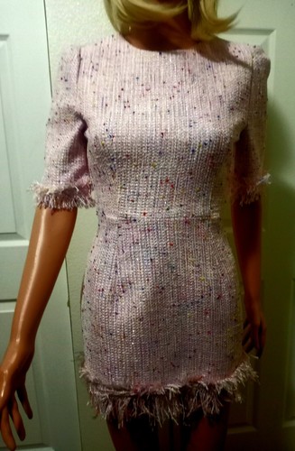 ISABEL MARANT TWEED MINI PINK DRESS W/ FRINGES SIZE SMALL - Picture 4 of 17