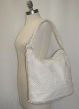 St. John Women's Solid Cream Fringe Tweed Woven Tote Shoulder Bag Handbag Purse