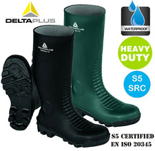 Mens Ladies Work Safety Wellingtons Wellies Rain Mucker Steel Toe Caps Boots Sz