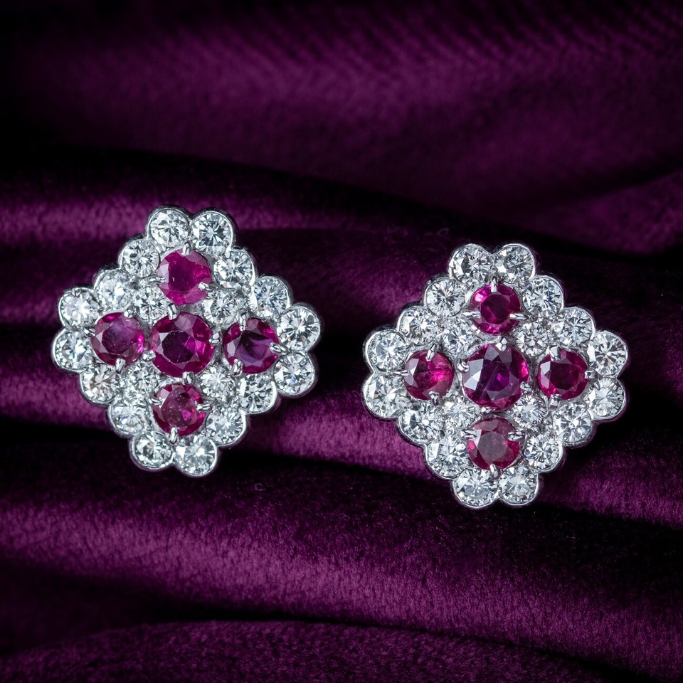 ART DECO RUBY DIAMOND CLUSTER EARRINGS 1.8CT RUBY 4CT DIAMOND | eBay