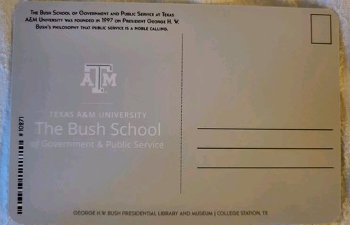 The George H W Bush School of Government Texas A & M University Postcard - Picture 2 of 2