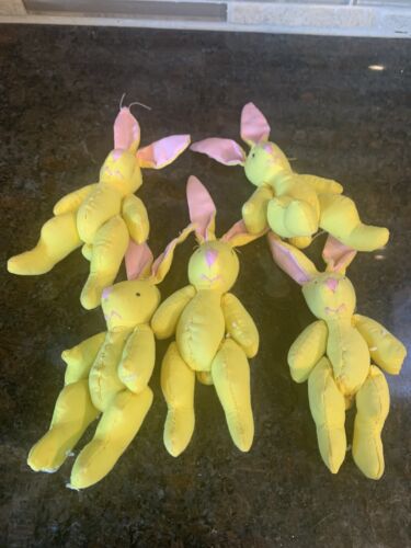5 Miniature Little Stuffed 5” Hand Stitched Easter Bunnies Craft Country Core - Picture 1 of 8