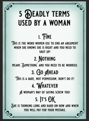 Funny 5 deadly terms used by women metal sign gift garden bar garage