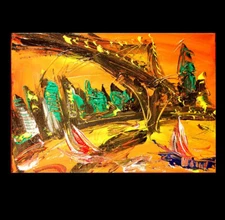 GREEN  CITYSCAPE Pop Art  Landscape Cityscape Abstract Original Painting efwe