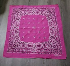 VTG 80s Fast Color Pink Paisley Bandana Hankerchief 21"x22" RN 13960 FLAWS