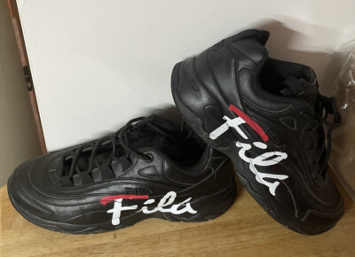 FILA woman s shoes. All Black With Custom Side Print. Size 10. Disarray.
