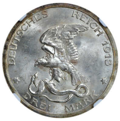 PRUSSIA 3 Mark 1913-A MS63 NGC Wilhelm II 'Napoleon's Defeat' | eBay