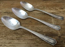 3 Oval Soup Place Spoons Louvre Wallace Silverplate DuBarry 1914 Mono S 110620