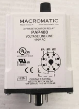Macromatic PAP480 Monitor Relay 480VAC 3Φ Contact Rating 10A 277VAC 7A 30VDC