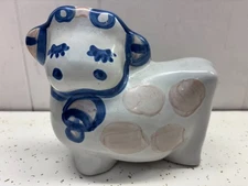 M. A. Hadley Louisville KY Art Pottery COW BANK Vintage Cream Blue Pink SIGNED