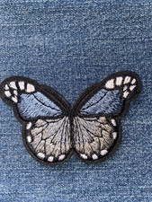GREY BLUE BUTTERFLY Embroidery Patch NEW Iron On